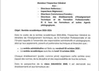 METFPE: la rentrée académique fixée au 13 octobre(Communiqué)